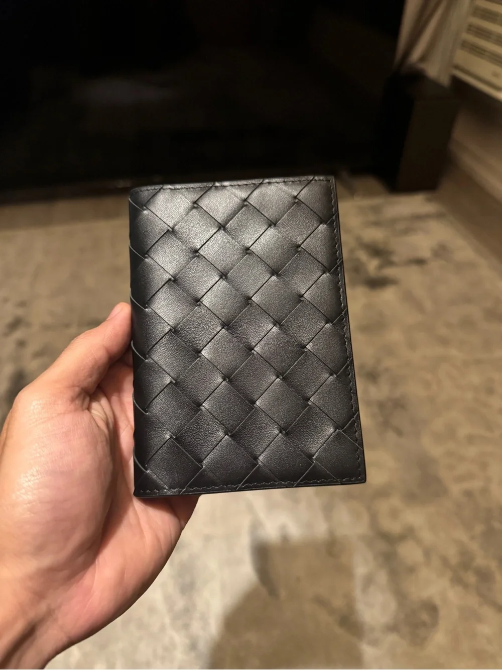Bottega Veneta Intrecciato Black Leather Passport Holder -